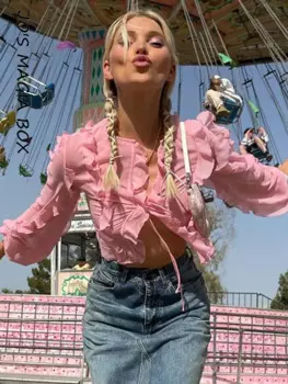 Женская футболка с длинным рукавом-бабочкой, с вырезами