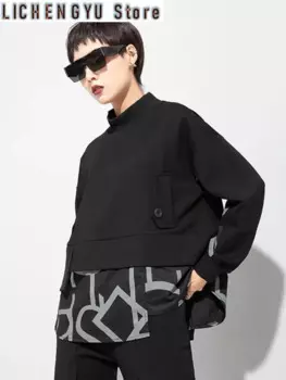 Женская футболка с длинным рукавом и воротником-стойкой