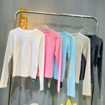 Женская футболка с длинным рукавом, однотонная элегантная хлопковая Футболка с круглым вырезом, осень 2024