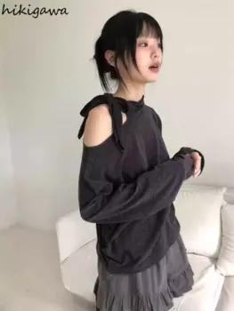 Женская футболка с длинным рукавом, с открытыми плечами