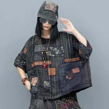 Женская футболка с коротким рукавом, составного кроя