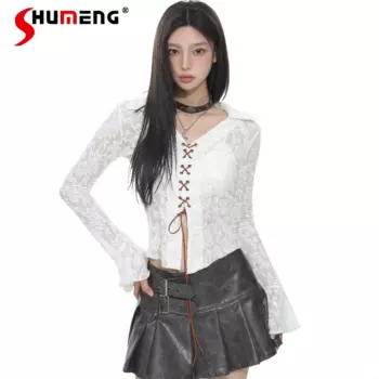 Женская футболка с V-образным вырезом, белая Элегантная универсальная футболка с рукавом-колоколом, Y2k