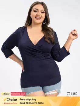 Женская футболка с V-образным вырезом, большого размера