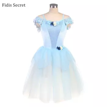 Женская голубая длинная романтичная балетная пачка, одежда для сцены, танцевальные костюмы для выступлений балерины