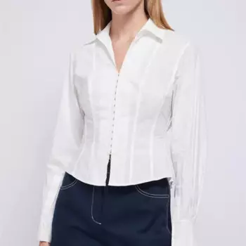 Женская хлопковая блузка с длинным рукавом и отложным воротником