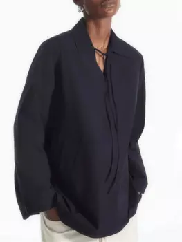 Женская хлопковая блузка с V-образным вырезом, 2 цвета