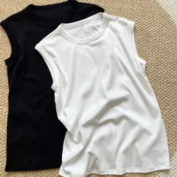 Женская хлопковая футболка без рукавов с круглым вырезом