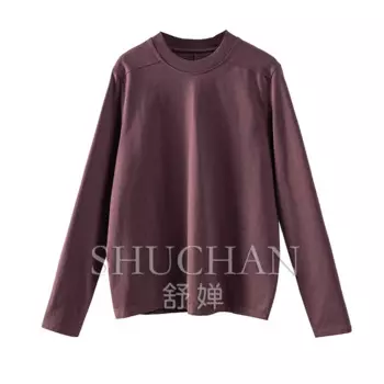 Женская хлопковая футболка с длинным рукавом и круглым вырезом