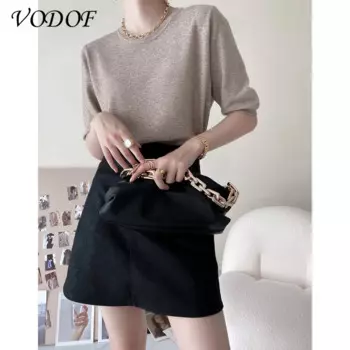 Женская хлопковая футболка с длинным рукавом и круглым вырезом