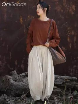 Женская хлопковая футболка с длинным рукавом, с круглым вырезом