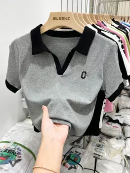 Женская хлопковая Футболка с контрастной вышивкой, модная облегающая короткая футболка с коротким рукавом, лето 2022