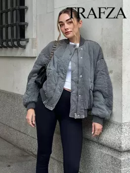 Женская хлопковая куртка-бомбер с карманами, в стиле ретро