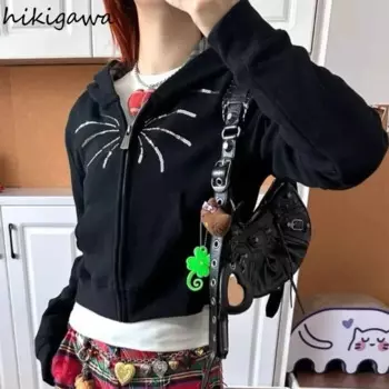 Женская хлопковая толстовка с капюшоном и блестками, на молнии