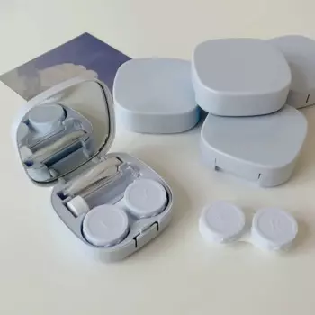 Женская и мужская модель, милый однотонный мини-контейнер для контактных линз, линзы с пинцетом