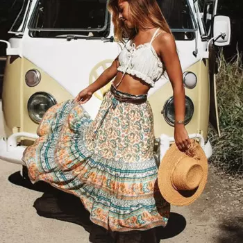 Женская Юбка-миди на завязках, с цветочным принтом