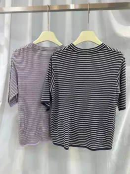 Женская кашемировая футболка с коротким рукавом, с круглым вырезом