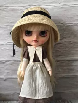 Женская коричневая одежда, шляпа, соломенная шляпа, юбка, костюм, платье 1/6, 30 см, куклы (подходит для Pullip,Ob24, Licca)
