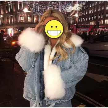 Женская короткая джинсовая куртка из искусственного меха, размеры до 3xl