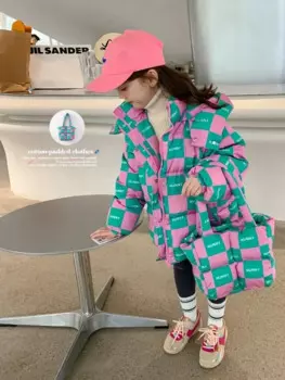 Женская короткая осенне-зимняя пуховая куртка на молнии, винтажная свободная повседневная детская куртка с капюшоном XMP501