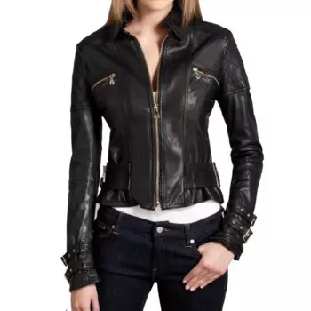 Женская кожаная куртка ручной работы, Черная байкерская куртка из натуральной овечьей кожи, новая модель