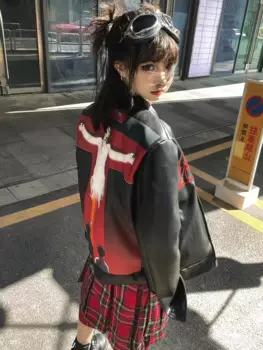 Женская кожаная куртка в стиле Харадзюку, винтажная Повседневная куртка в американском стиле, y2k, весна-осень