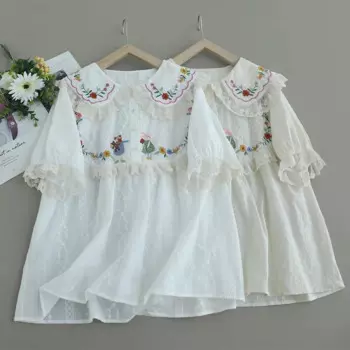 Женская кружевная блузка с цветочной вышивкой и коротким рукавом