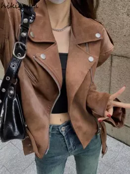 Женская куртка-бомбер из ПУ кожи, свободного покроя