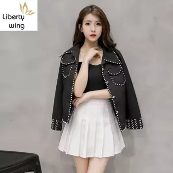 Женская куртка-бомбер из твида, с бисером, весна