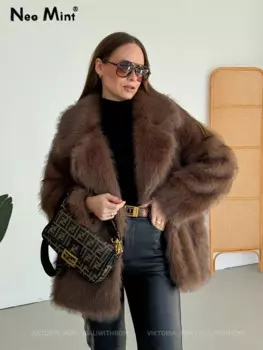 Женская куртка из искусственного лисьего меха, Зимняя Толстая теплая куртка оверсайз из искусственного лисьего меха, 2024