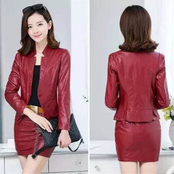 Женская куртка из искусственной кожи, осенний костюм, женская кожаная куртка, юбка, короткая куртка из искусственной кожи, модное пальто, женская куртка