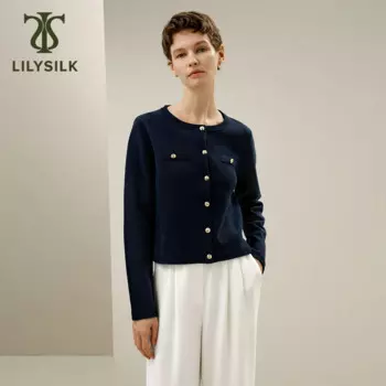 Женская куртка из мериносовой шерсти LILYSILK, Элегантное маленькое очаровательное пальто на пуговицах с круглым вырезом, весна 2024