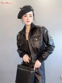 Женская куртка из натуральной овечьей кожи с карманами wy1544