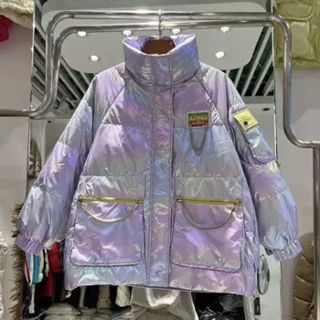 Женская куртка-парка с капюшоном, на белом утином пуху