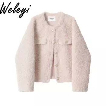 Женская куртка с длинным рукавом, розовая утепленная короткая куртка во французском стиле на осень и зиму, 2024