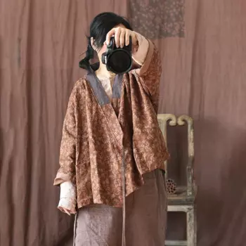 Женская льняная Лоскутная куртка с V-образным вырезом, женское свободное короткое пальто на шнуровке, верхняя одежда, Женская весенне-летняя куртка 2022