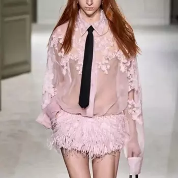 Женская летняя рубашка-поло NIGO из розового шелка с вышивкой из бисера и цветочным принтом, свободная рубашка с длинным рукавом и воротником-поло Ngvp # nigo6948