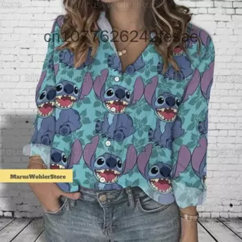 Женская летняя рубашка с длинным рукавом и принтом «Ститч»