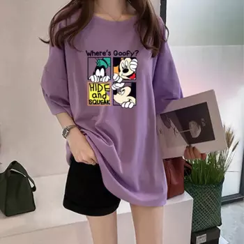 Женская летняя свободная футболка в стиле Харадзюку с коротким рукавом