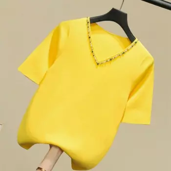 Женская Летняя трикотажная футболка с V-образным вырезом и коротким рукавом