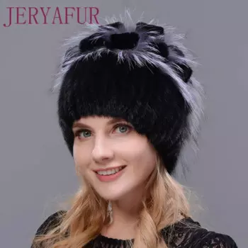 Женская меховая шапка JERYAFUR, зимняя шапка из натурального меха кролика Рекс, лисы, новая модная теплая шапка