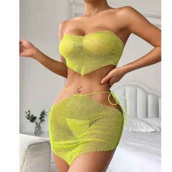 Женская мини-юбка из сетчатой ткани, без бретелек