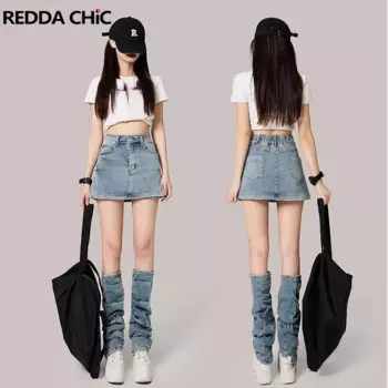 Женская мини-юбка с разрезом REDDACHiC, с гетры, винтажная джинсовая юбка с эластичным поясом, с многослойным покрытием, Cowgirl Grayu Y2k, одежда