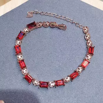 Женская модель, 10 штук, 4 мм * 6 мм, цвет гранат, серебряный браслет 925 дюйма