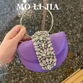 Женская модная сумка, Роскошная атласная сумка в виде полумесяца, женская вечерняя сумка со стразами, клатч для свадебной вечеринки, кошелек, сумка через плечо