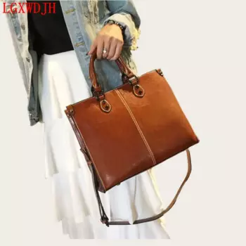 Женская модная универсальная кожаная женская сумка Однотонная повседневная сумка через плечо Двухслойная воловья кожа, универсальная сумка