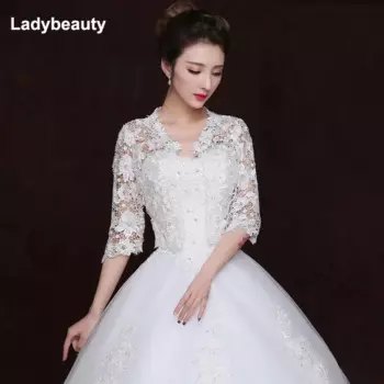 Женская накидка-болеро Ladybeauty, элегантное кружевное болеро цвета слоновой кости с полурукавами, свадебный аксессуар, 2018
