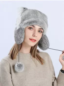 Женская Новая меховая шапка из натурального кроличьего меха, Зимние Лыжные шапки с ушами, теплая Новая Милая шапка-бомбер с ушками кролика