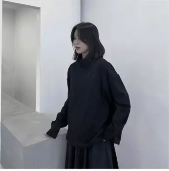 Женская новая осенне-зимняя хлопковая водолазка свободная Однотонная футболка с длинным рукавом и топом