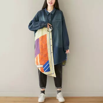 Женская новая осенняя и весенняя джинсовая рубашка с длинным рукавом