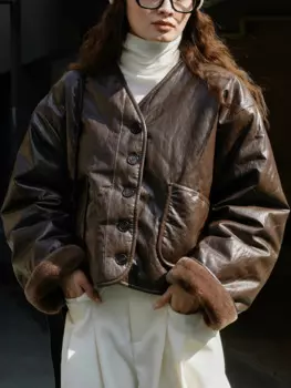 Женская новая зимняя и весенняя модная коричневая ретро-силуэтная меховая интегрированная верхняя одежда теплая Толстая Свободная куртка